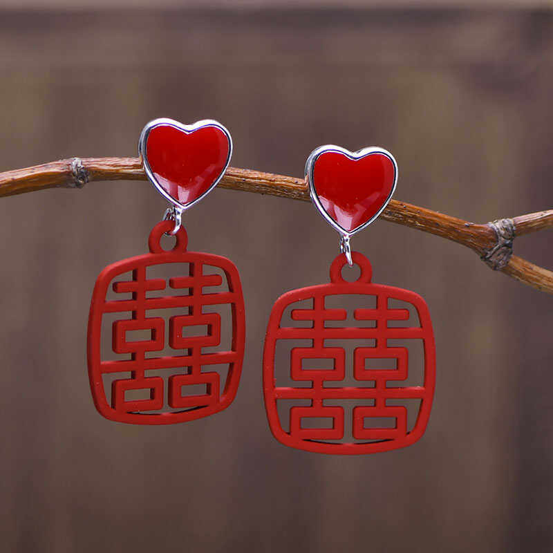 99足银针喜字耳环女过年红色耳环复古秋冬款个性气质百搭网红耳饰,淘宝优惠券,粉丝福利购,淘宝优惠卷