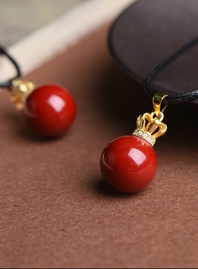 天然帝王紫朱砂大颗粒皇冠转运珠吊坠925银镶嵌锁骨项链天然