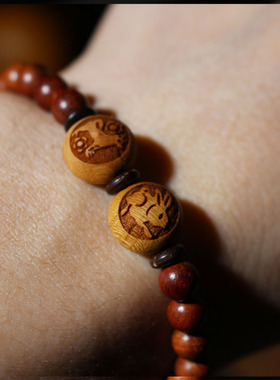 桃木十二生肖属相龙蛇手链
