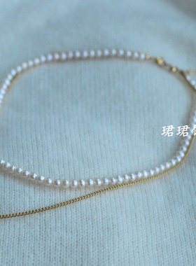 新天然淡水珍珠女士锁骨颈链经典法式叠戴baby珠小方块吊坠双层
