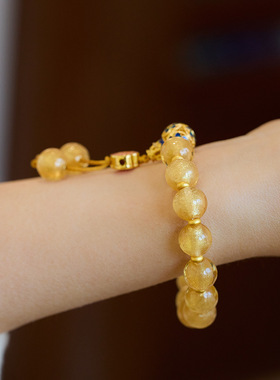 北京雍香灰琉璃手串黄色金箔琉璃日进斗金如意手链流通处热销