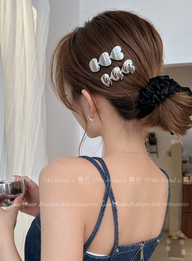 清爽好看的小夹子头饰女2026新款银色金属爱心发夹边夹侧边刘海夹