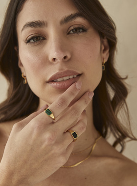 原创设计戒指孔雀石复古简约通勤