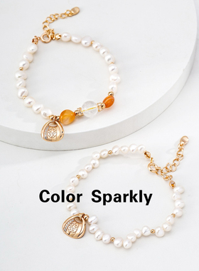 925银镀金珍珠玛瑙福袋手串