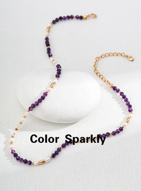 Color Sparkly 小众轻奢设计S925银天然珍珠紫水晶项链多巴胺串珠