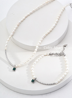 Color Sparkly 小众轻奢设计纯银淡水珍珠锆石项链高级感百搭气质