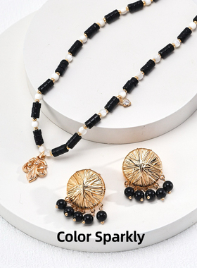 Color Sparkly 纯银复古黑玛瑙项链女小众设计感高级锁骨链新款潮