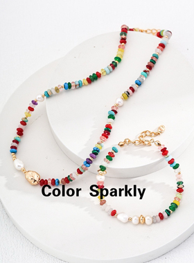 Color Sparkly彩色串珠项链女小众多巴胺锁骨链轻奢高级感项链