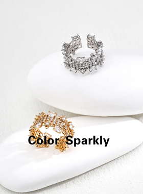 925银镀金锆石花朵戒指