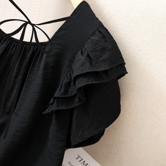 ເສື້ອຢືດ chiffon ຄໍສີ່ຫຼ່ຽມສັ້ນແຂນສັ້ນ ບວກຂະຫນາດວ່າງ