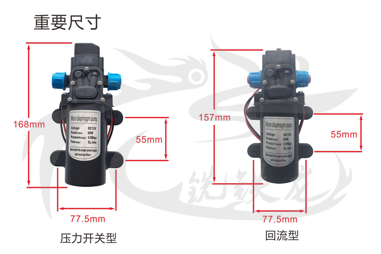 12V24V60W电动隔膜泵直流自吸家用增压洗车植保机喷雾器打药水泵