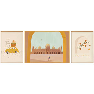 墙蛙现代简约客厅装饰画沙发背景墙挂画轻奢壁画手绘组合三联墙画