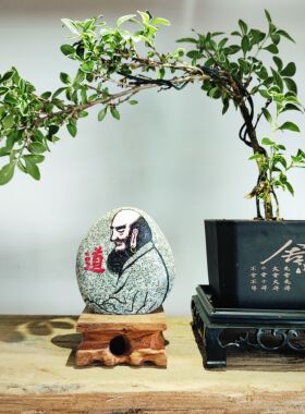 石头画老虎下山虎禅意艺术家居办公室摆件手工定制酒柜桌面彩绘