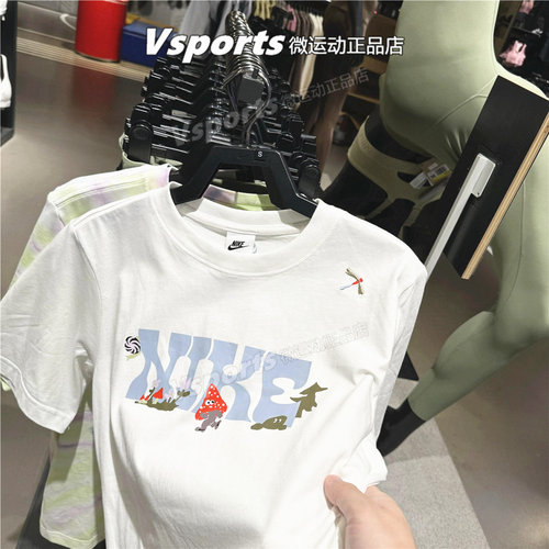 NIKE耐克t恤女2025夏季新款运动印花图案宽松短袖白色 IF0607-100 - 图2