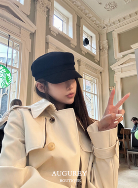 AUGUREY 3/20 英式老钱风黑色报童帽韩国ins画家帽艺术感百搭复古
