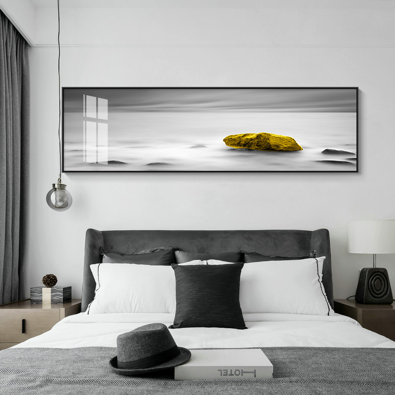 北欧单幅卧室装饰画现代简约横版床头挂画沙发背景墙黑白风景壁画