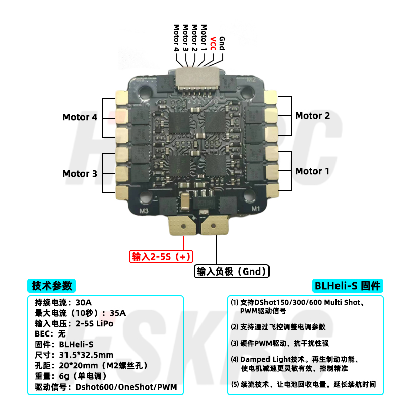 LANRC BLS BL-S 30A/45A 20*20MM固定涵道穿越机四合一无刷电调-图2