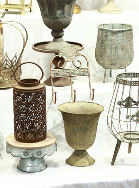 做旧铁艺装饰摆件奖杯花盆烛台