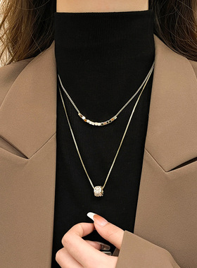 你好祁先生关芯喻梨同款双层叠戴项链女锁骨链气质百搭高级感颈链