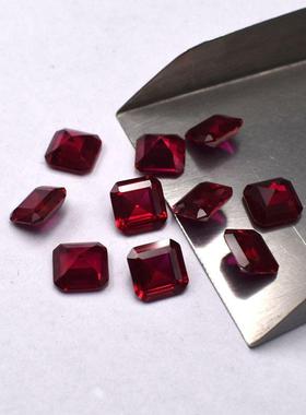 3A倒八角正方形红宝石戒面裸石5#Ruby合成刚玉首饰配石diy