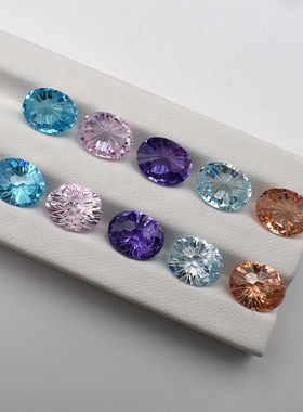 彩色组盒菊花切宝石裸石椭圆形菊花浅海蓝锆石戒面配石CZ钻蛋形