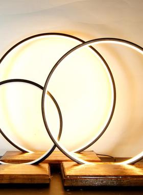 室内悬壶流水实木LED灯圈