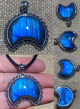 拉长石吊坠银镶嵌精品项链蓝光彩光雕刻情侣礼物流行小饰品