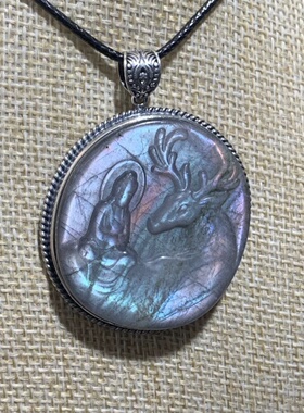 拉长石吊坠银镶嵌雕刻件独角兽鹿兔子天使翅膀玫瑰花头骨蝴蝶马头