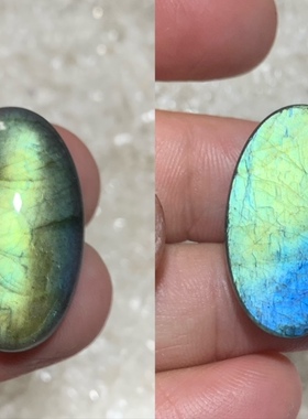 拉长石吊坠裸石紫彩蓝绿金黄芬兰矿印度料水滴椭圆练手工DIY25*15