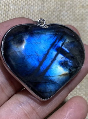 拉长石吊坠铜镶嵌包边爱心形状送挂绳