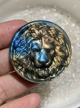 拉长石吊坠狮子头像吊坠镶嵌醒狮项链闪月光雕刻礼物欧美