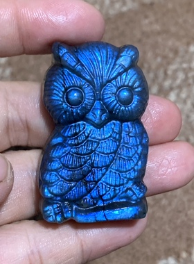 拉长石吊坠月光石雕刻挂件猫头鹰首饰时尚饰品礼品水晶彩宝