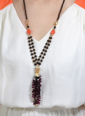 水晶石榴石毛衣链女长款锁骨链百搭大气高档衣服配饰春夏项链颈链