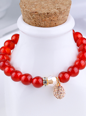 鸿澜红色水晶手链女手串串珠珠子转运手饰首饰2020年新款链珠中年