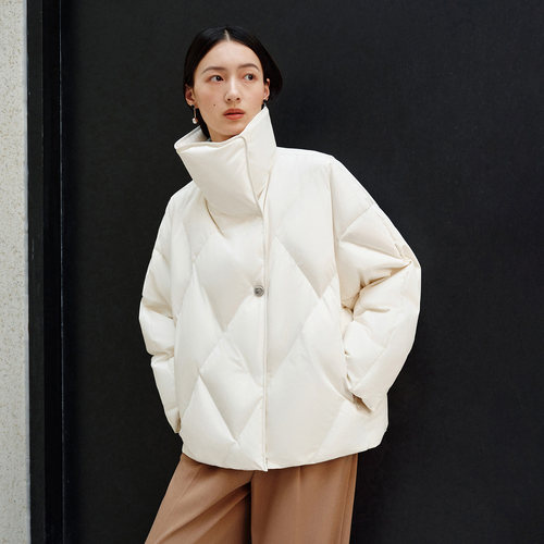 艾莱依秋冬新款羽绒服女定制金属扣时尚高级保暖防风简约短款外套 - 图2