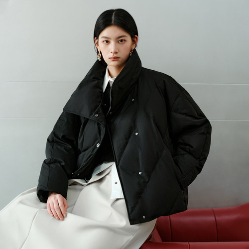 艾莱依秋冬新款羽绒服女定制金属扣时尚高级保暖防风简约短款外套 - 图0
