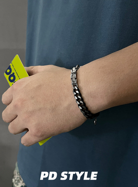 古巴手链黑色拼接peace标志钛钢