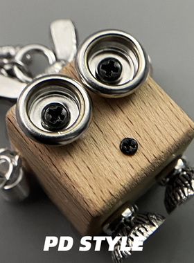 创意朋克机械木块小机器人项链