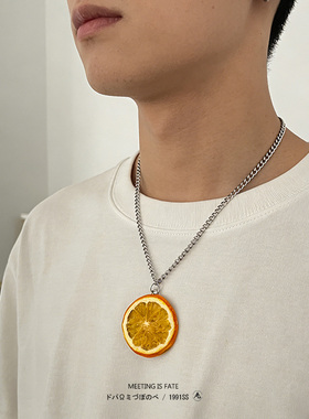 PDSTYLE真切片香橙钛钢项链