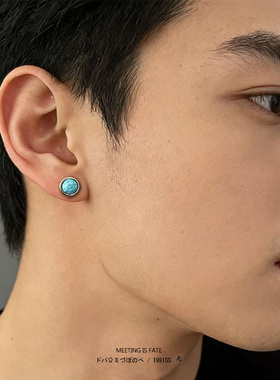 PDSTYLE时尚圆形绿松石百搭耳钉