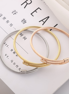 不锈钢麻花开口手镯可调节线圈DIY手镯配件个性时尚编织手镯饰品