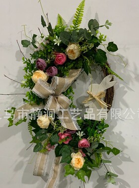 跨境复活节兔子植物花环家居卧室书房客厅装饰摆件道具