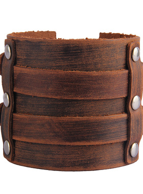 宽手镯双排扣皮带皮质 男士复古武术cos护腕护手朋克勇士单只