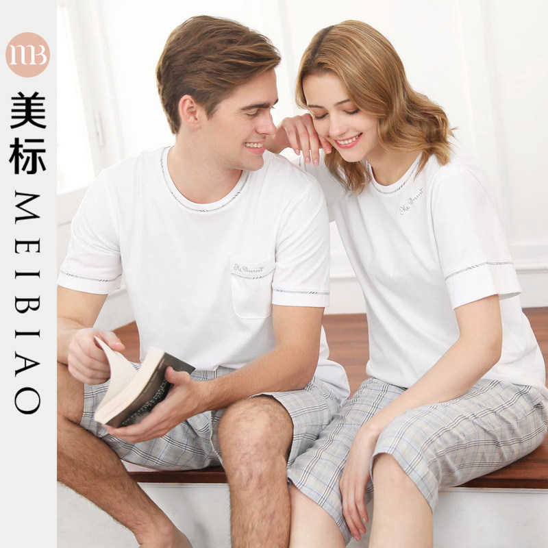 美标情侣纯棉春夏新款针织短袖睡衣 美标服饰睡衣/家居服套装