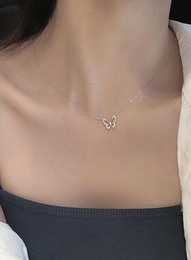 S925纯银轻奢高级蝴蝶项链女夏季2022年新款锁骨链小众设计感吊坠