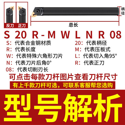 内孔刀杆MWLNR08数控内圆车刀镗孔刀机夹车床刀具合金镗刀弹簧钢-图0