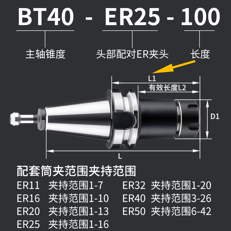 bt40刀柄高精度动平衡加工中心bt30er32 er25数控筒夹不锈钢刀柄-图0