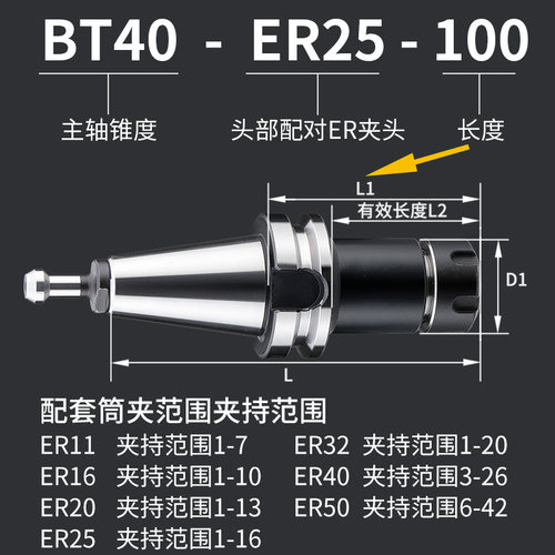 bt40刀柄高精度动平衡加工中心bt30-er32 er25数控筒夹不锈钢刀柄-图1