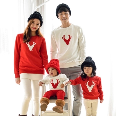 婴儿亲子装秋拍照摄影全家福服装家庭装红色加绒卫衣母子母女装 婴儿亲子装秋拍照摄影全家福服装家庭装红色加绒卫衣母子母女装