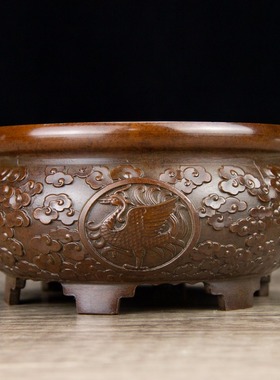 纯铜香炉做旧仿古摆件